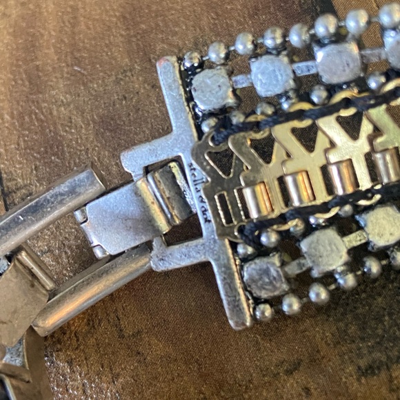 Stella & Dot Portia Silver Gold Rhinestone Cuff Bracelet - 6 to 8” - Picture 3 of 4